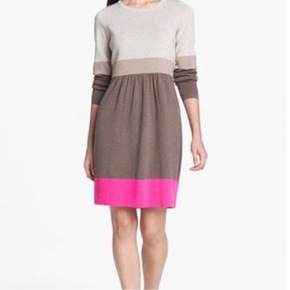 Eliza J Tan Color Block Long Sleeve Dress